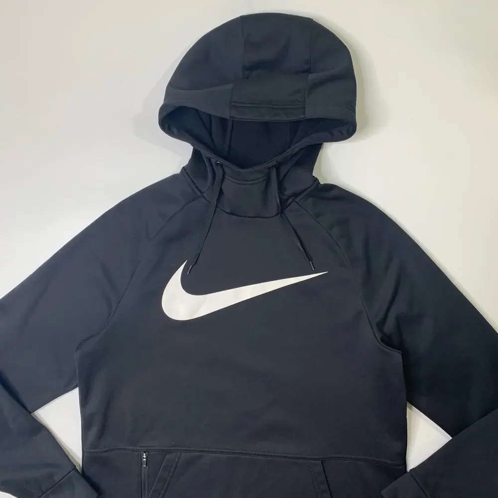 Nike Hoodie Mens Medium Black Therma Fit Pullover Swoosh Training Workout Pocket